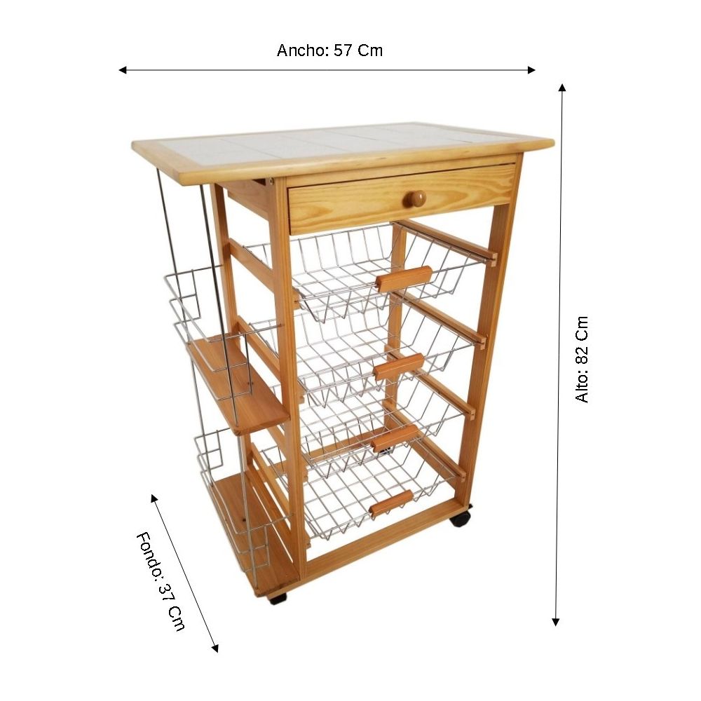 Carro Verdulero de Cocina con Botellero Lateral 57x37x82 Color Miel Oporto 5 - ¡Organiza tu Cocina!
