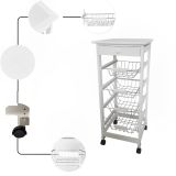 Verdulero Frutero de Cocina 4 Cestas y Cajón 37x37x85 Blanco