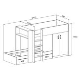 Litera - Cama Tren en Blanco Veteado y Grafito - 99.6 cm x 278.5 cm x 150.6 cm