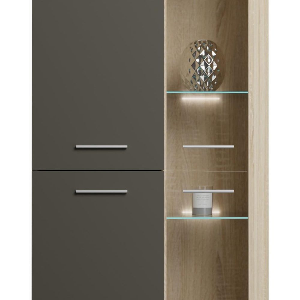 Mueble de Salón Moderno con Leds, Acabado en Cambria, 260x191 cm