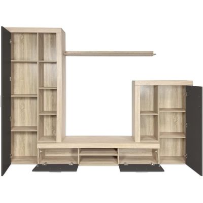 Meyvaser Mueble de salón y TV Composición de salón grande 263 Cm Cambrian- Grafito en madera de gran calidad