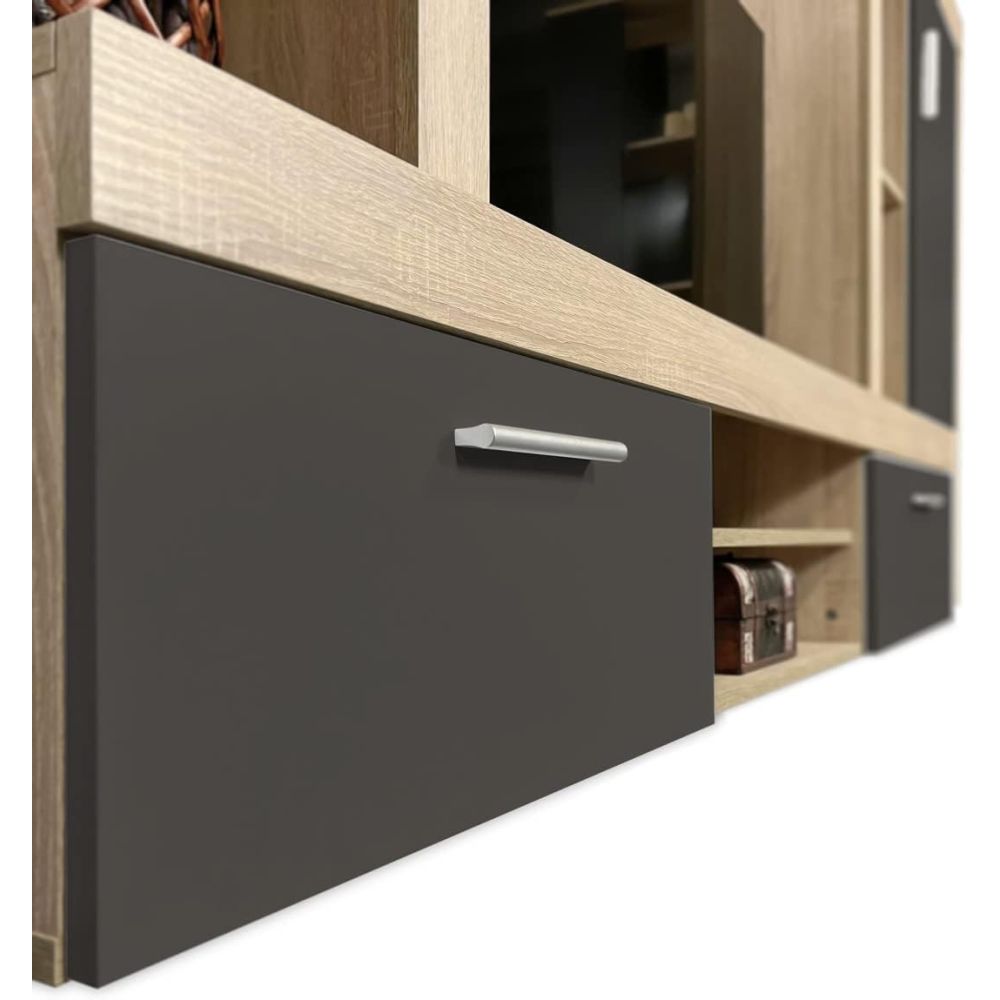 Meyvaser Mueble de salón y TV Composición de salón grande 263 Cm Cambrian- Grafito en madera de gran calidad