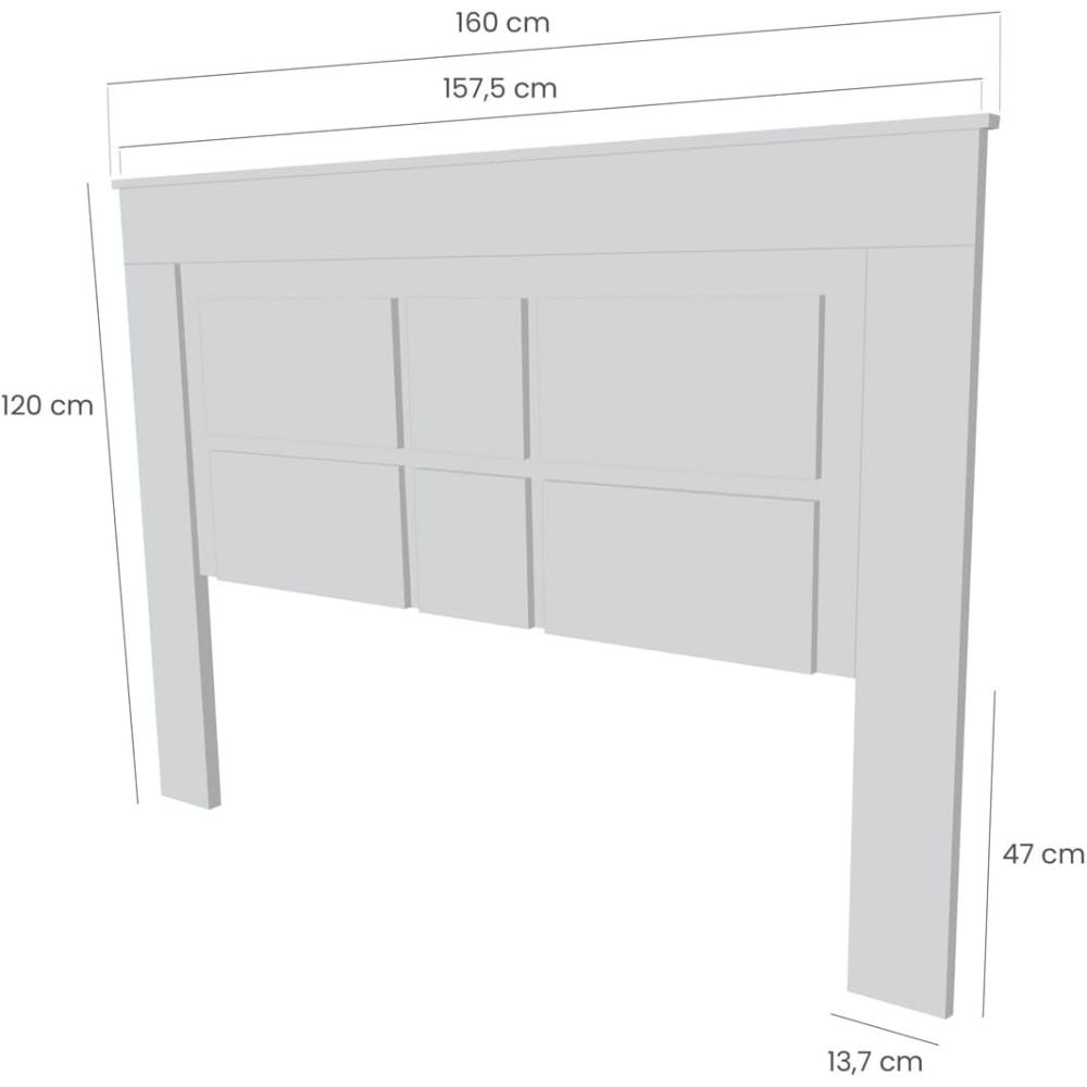 Cabezal para Cama de Matrimonio con patas, Color Cambria y Grafito, Medidas: 160 cm (Ancho) x 119,3 cm (Alto) x 3,8 cm (Fondo)