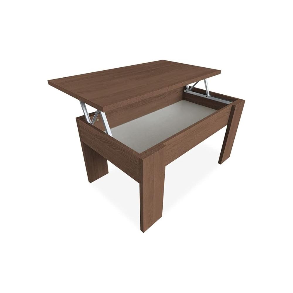 Mesa de Centro Elevable, Mesita de Salón, Acabado en Color nogal, Medidas: 90 cm (Ancho) x 50 cm (Fondo) x 46-57 cm (Alto)