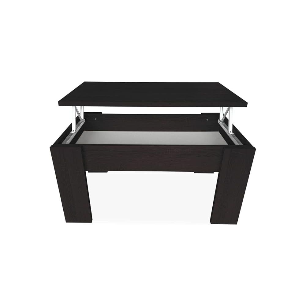 Mesa de Centro Elevable, Mesita de Salón o Comedor, Acabado en Color Wengue, Medidas: 90 cm (An) x 50 cm (Fon) x 46-57 cm (Al)