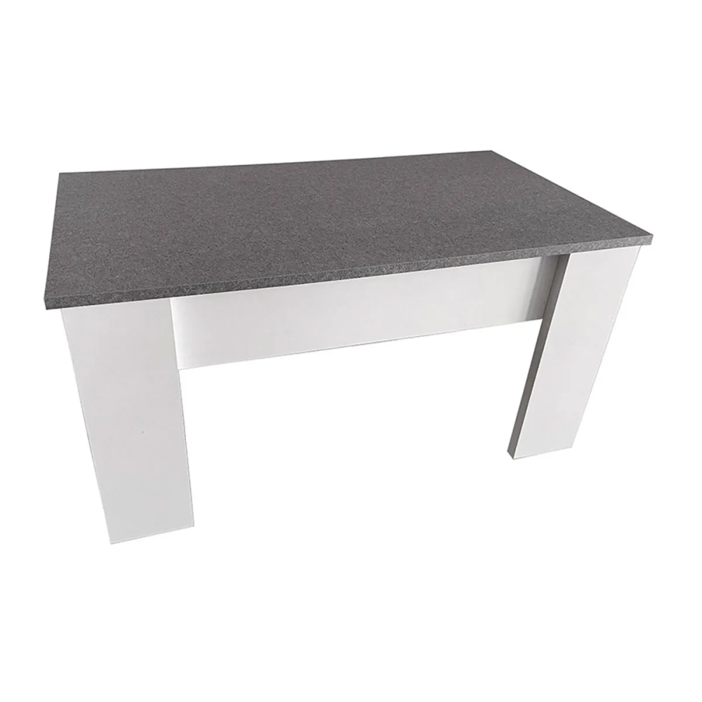 Mesa de Centro Elevable, Medidas: 90 cm x 50 cm x 46-57 cm, Acabado en Color Madera Blanca con Tapa Gris Piedra