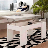 Mesa de Centro Elevable, Mesita de Salón, Acabado en Color Gris Polar, Medidas: 90 cm (An) x 50 cm (Fo) x 46-57 cm (Al)