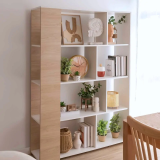 Estantería Decorativa, Librería, Acabado en Roble y Blanco, Medidas: 176 cm (Al) x 129 cm (Anc) x 28 cm (Fon)
