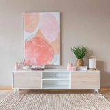 Mueble de TV de Diseño Nórdico, 2 Estantes y 2 Puertas, Cambria - Blanco, 49cm (Al)x 180cm (Anc) x 40cm (Fon)