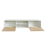 Mueble de TV de Diseño Nórdico, 2 Estantes y 2 Puertas, Cambria - Blanco, 49cm (Al)x 180cm (Anc) x 40cm (Fon)