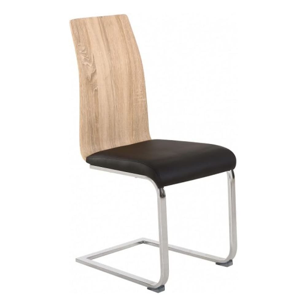 Pack 4 sillas de Comedor, Acabado en símil Piel Color Negro y Madera, Medidas: 44 cm (An) x 57 cm (Lar) x 97 cm (Al)