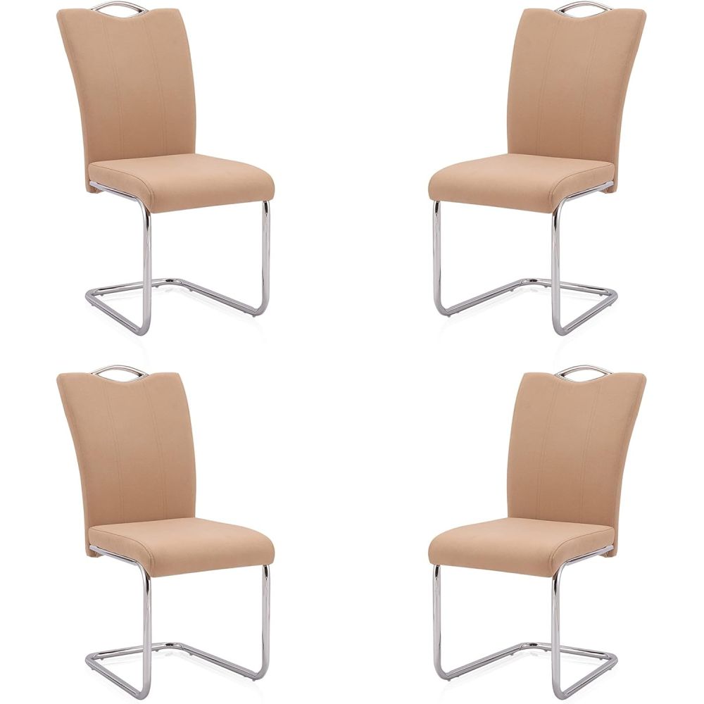 Pack de 4 Sillas Elegantes en Tejido Beige – Sillas para Comedor y Salón, Dimensiones: 44 x 61 x 98 cm.