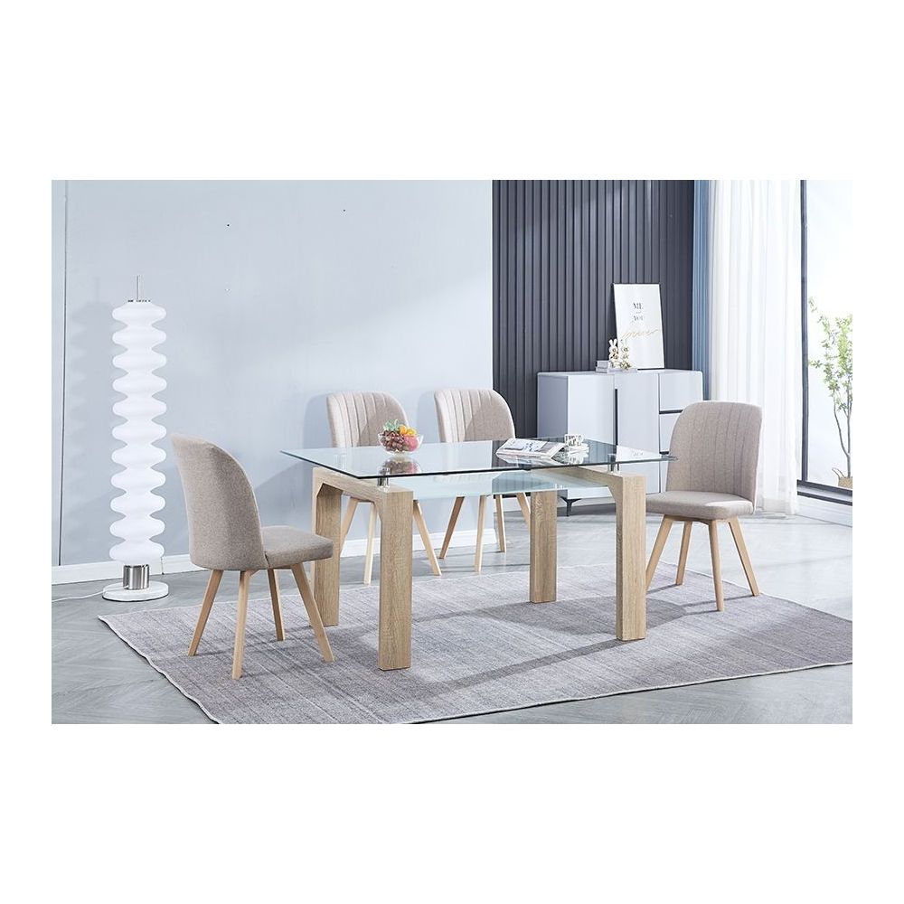 Pack 4 Sillas de Comedor Tapizada, Sillas de Salón Beig y Patas Color Haya, Medidas: Ancho: 46 cm x Fondo: 55 cm x Alto: 92 cm