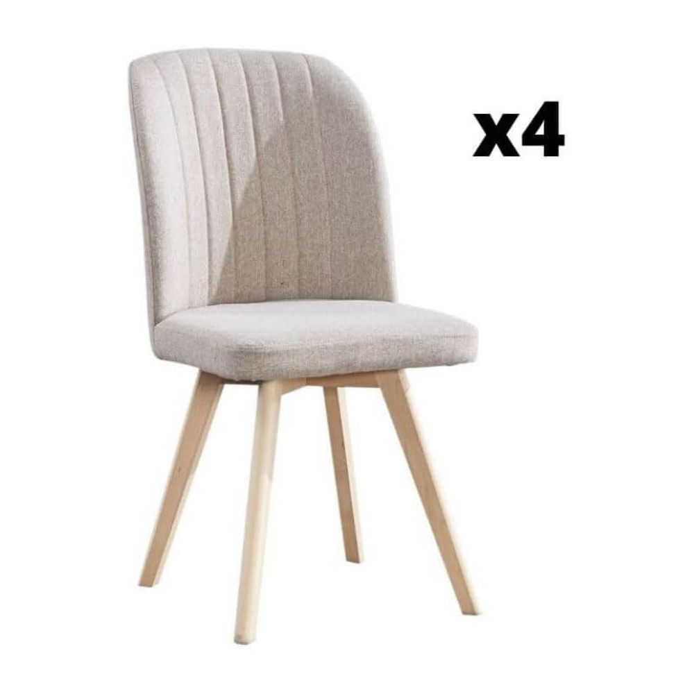 Pack 4 Sillas de Comedor Tapizada, Sillas de Salón Beig y Patas Color Haya, Medidas: Ancho: 46 cm x Fondo: 55 cm x Alto: 92 cm