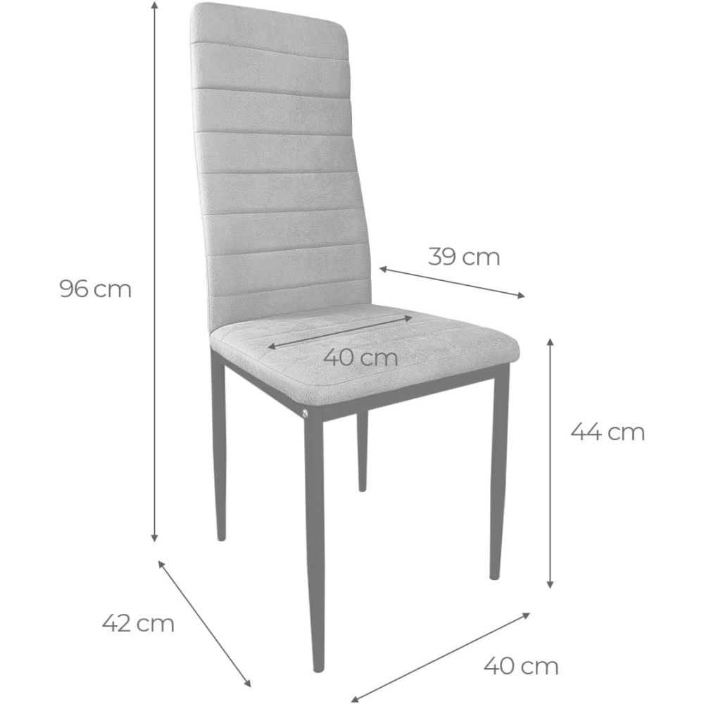 Pack de 6 Sillas Tapizadas para Comedor/Salón – Marengo y Patas Negras en Aluminio, Dimensiones: 40 cm x 42 cm x 96 Cm