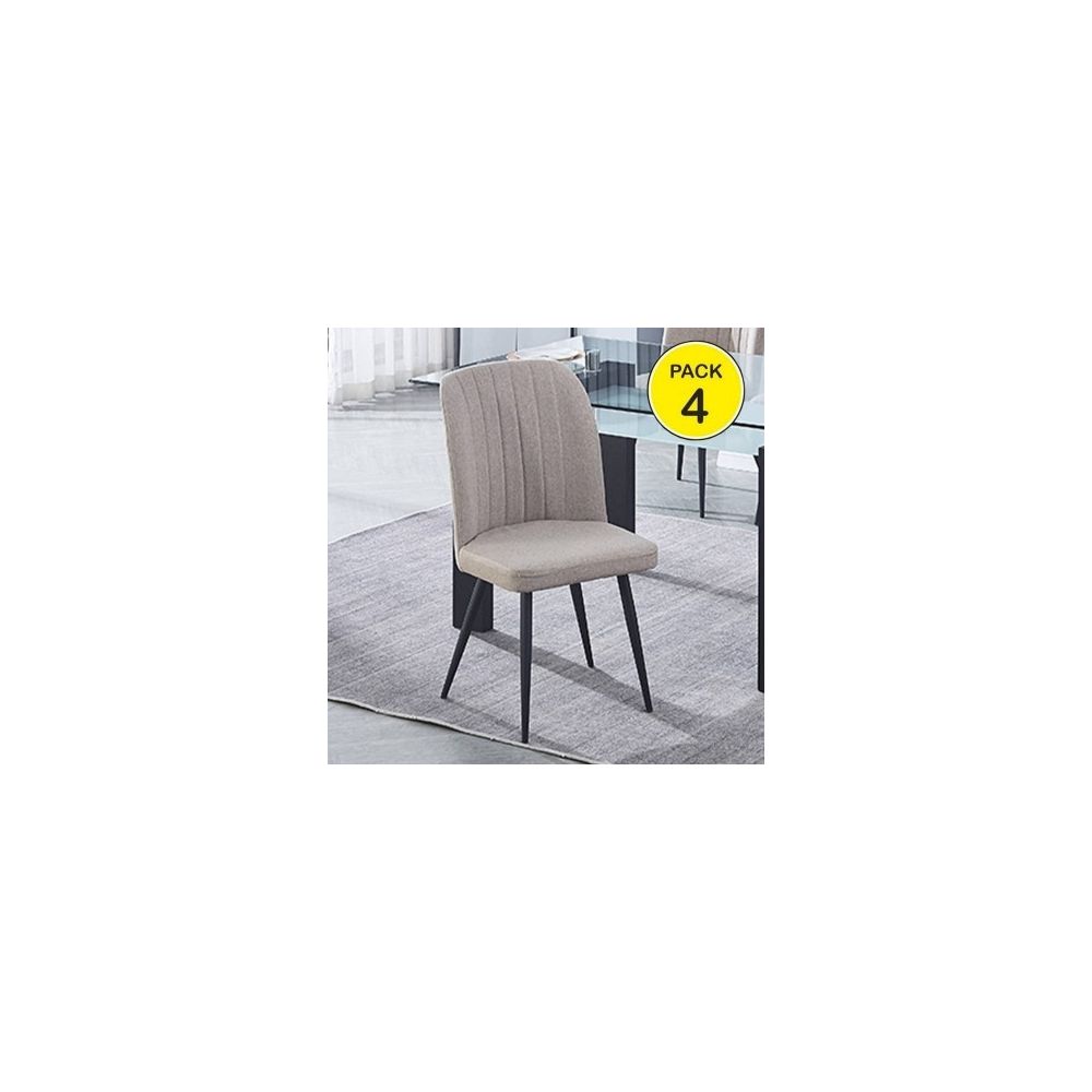 Pack de 4 Sillas Modernas para Comedor– Tapizado en Color Beig con Patas Metálicas Negras, Medidas: 46 cm x 55 cm x 92 cm