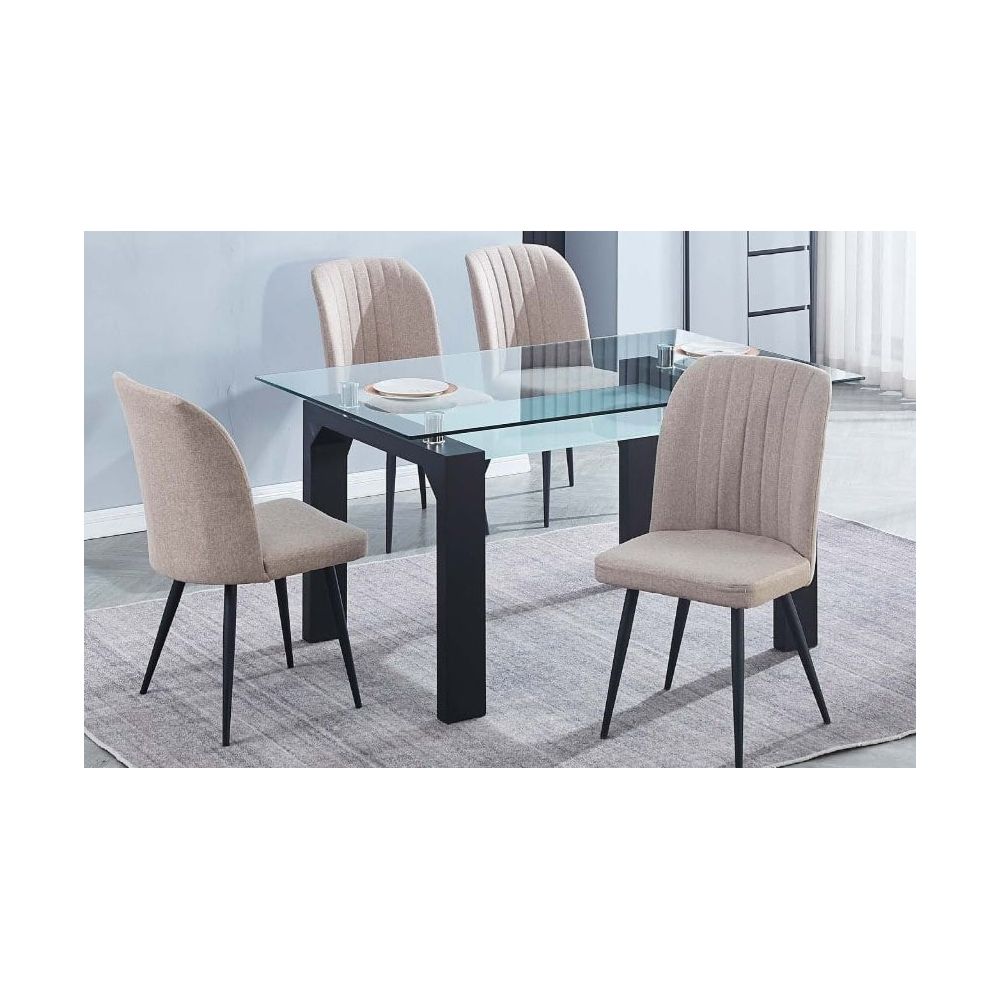 Pack de 4 Sillas Modernas para Comedor– Tapizado en Color Beig con Patas Metálicas Negras, Medidas: 46 cm x 55 cm x 92 cm