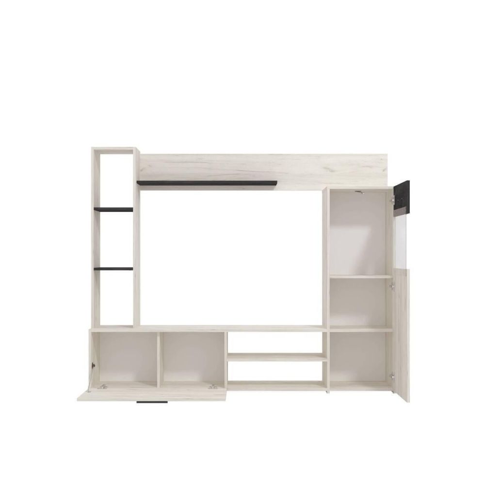Mueble de Salón Modular Elegante | Ancho 192 cm, Alto 155.5 cm, Fondo 35 cm | Color Roble Blanco y Roble Ceniza