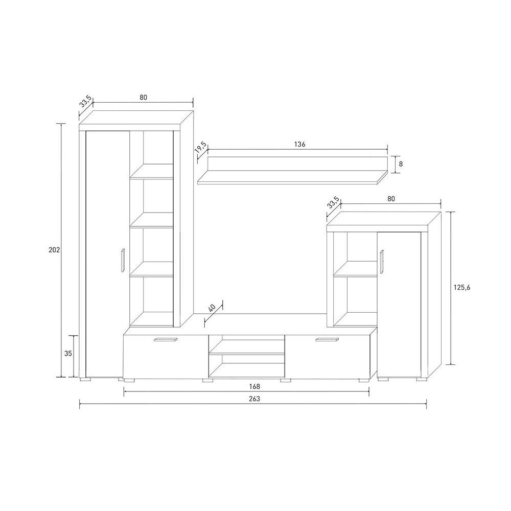 Meyvaser Mueble de salón y TV Composición de salón grande 263 Cm Cambrian- Grafito en madera de gran calidad