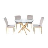 Mesa Redonda con Tapa de Cristal y Estructura Metálica Acabado Madera | Medidas: 110 x 73 cm