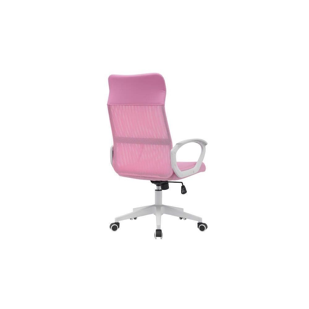 Silla de Oficina Ergonómica con Respaldo en PU Rosa y Tejido 3D Rosa, Reposacabezas Ajustable - Medidas 57,5x54x104-114 cm