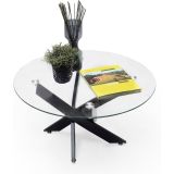 Mesa de Centro Redonda con Tapa de Cristal 8 mm y Patas Metálicas en Acabado Negro -Medidas 80x40 cm