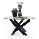 Mesa de Centro Redonda con Tapa de Cristal 8 mm y Patas Metálicas en Acabado Negro -Medidas 80x40 cm