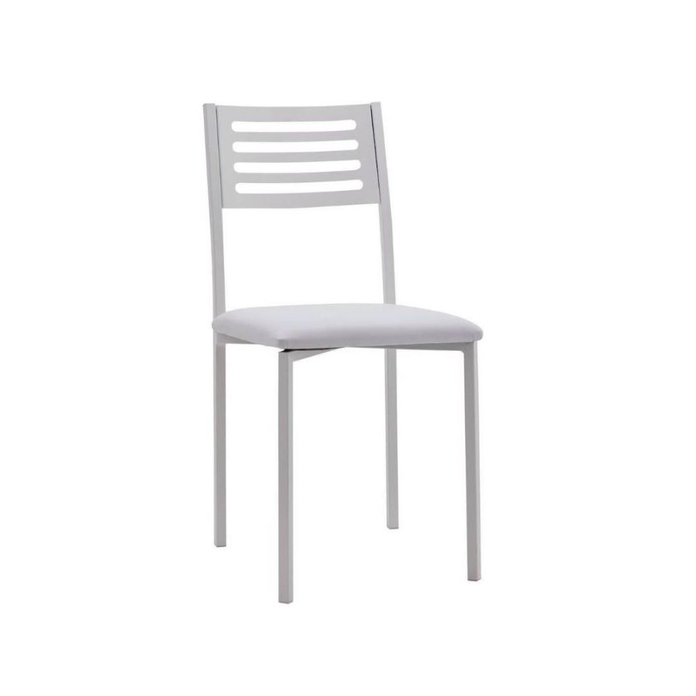 Juego de 4 Sillas de Cocina con Estructura y Patas Metálicas Blancas, Asiento Tapizado en PVC Blanco - Medidas 38,5x48,86 cm