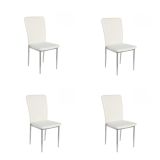 6 Sillas de Comedor con Relleno de Espuma, Tapizado en Símil Piel Blanco y Patas Metálicas Cromadas - Medidas 44x91,5x47 cm