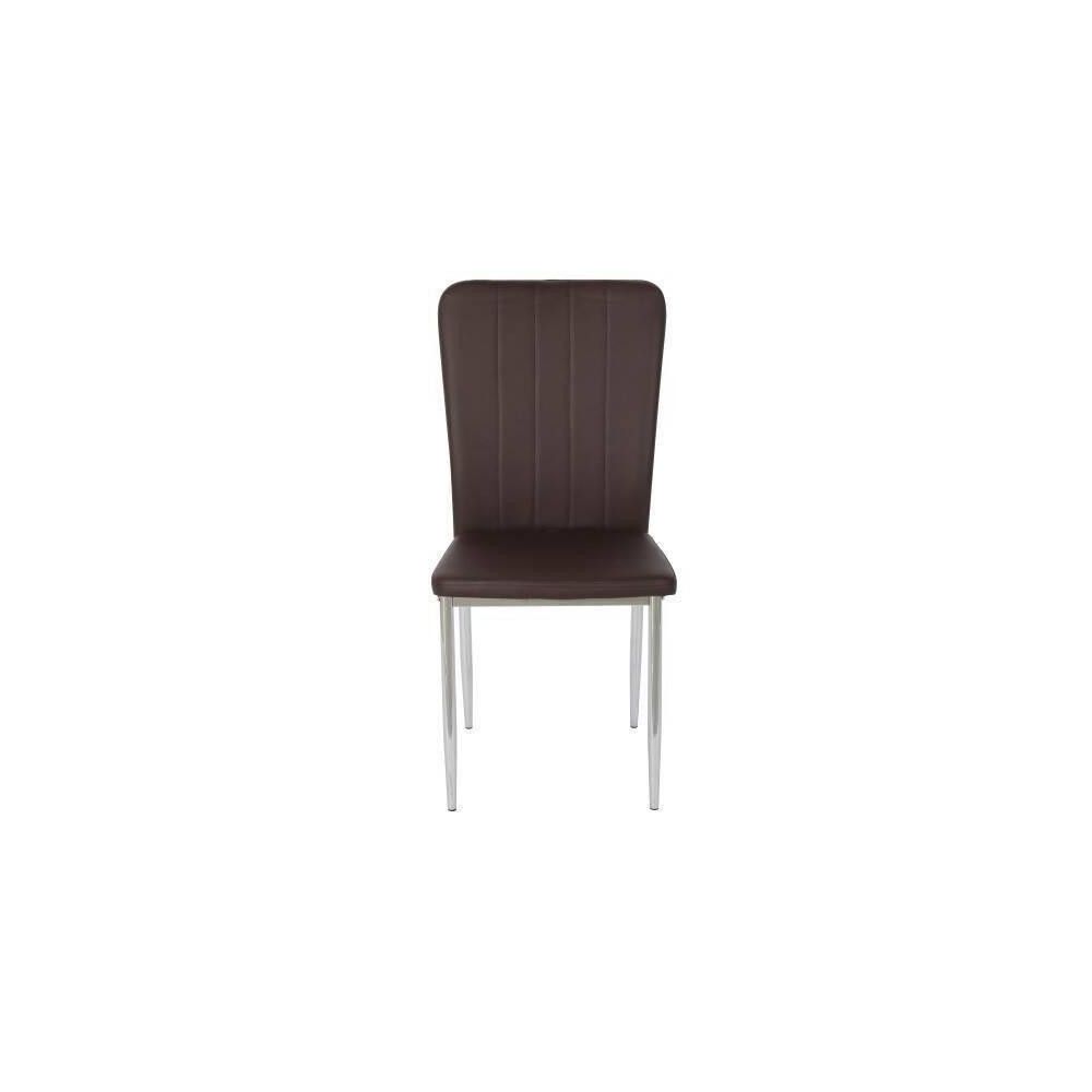 6 Sillas de Comedor con Relleno de Espuma, Tapizado en Símil Piel Chocolate y Patas Metálicas Cromadas - Medidas 44x91,5x47 cm