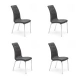 Juego de 4 Sillas Tapizadas en Símil Piel Gris Oscuro con Patas Cromadas, Asiento y Respaldo Ergonómicos- Medidas 43x63x97 cm