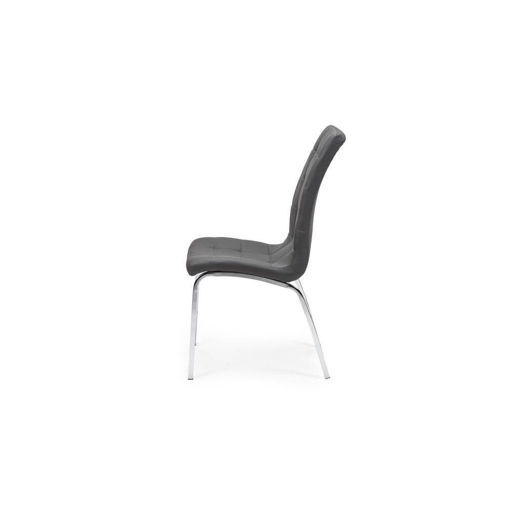 Juego de 4 Sillas Tapizadas en Símil Piel Gris Oscuro con Patas Cromadas, Asiento y Respaldo Ergonómicos- Medidas 43x63x97 cm