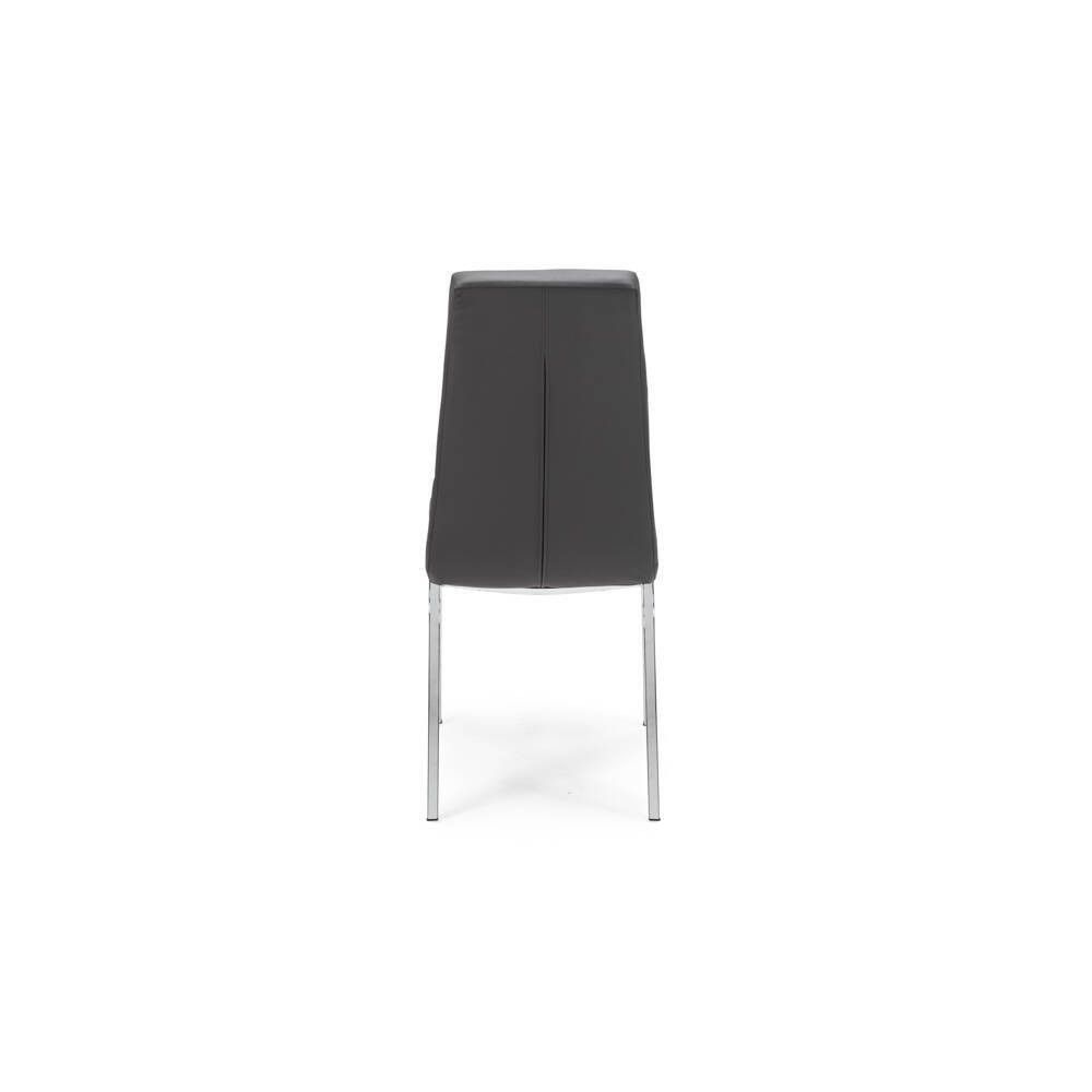 Juego de 4 Sillas Tapizadas en Símil Piel Gris Oscuro con Patas Cromadas, Asiento y Respaldo Ergonómicos- Medidas 43x63x97 cm