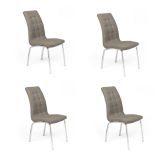 Juego de 4 Sillas Tapizadas en Símil Piel Marrón con Patas Cromadas, Asiento y Respaldo Ergonómicos- Medidas 43x63x97 cm