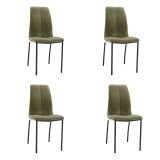 Juego de 4 Sillas con Estructura de Madera Tapizadas en Tela Verde Repelente al Agua y Patas Metálicas -Medidas 43x56x95 cm