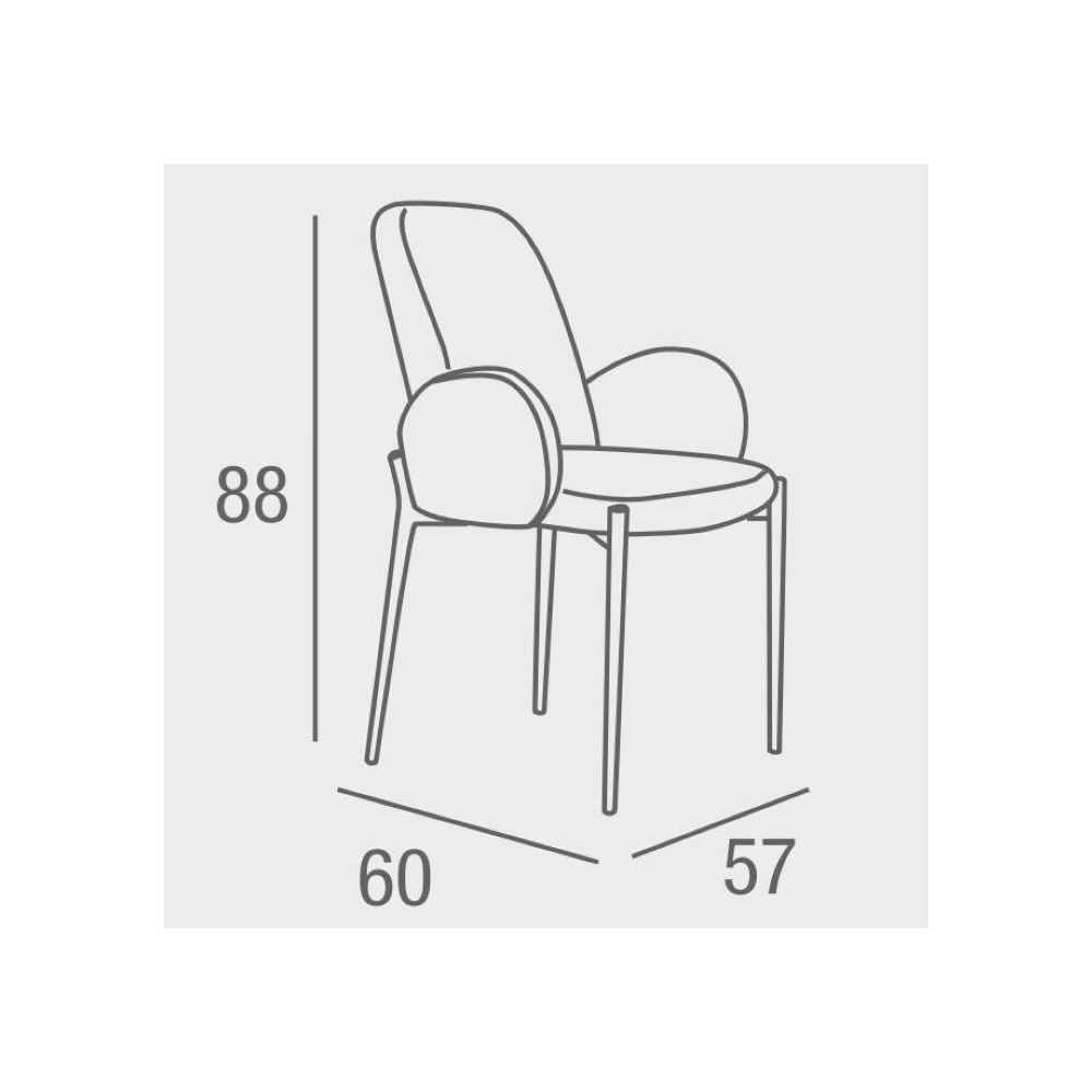 Juego de 2 Sillas con Brazos Tapizadas en Tela Blanca y Patas Metálicas Negras - Medidas 60x57x88 cm