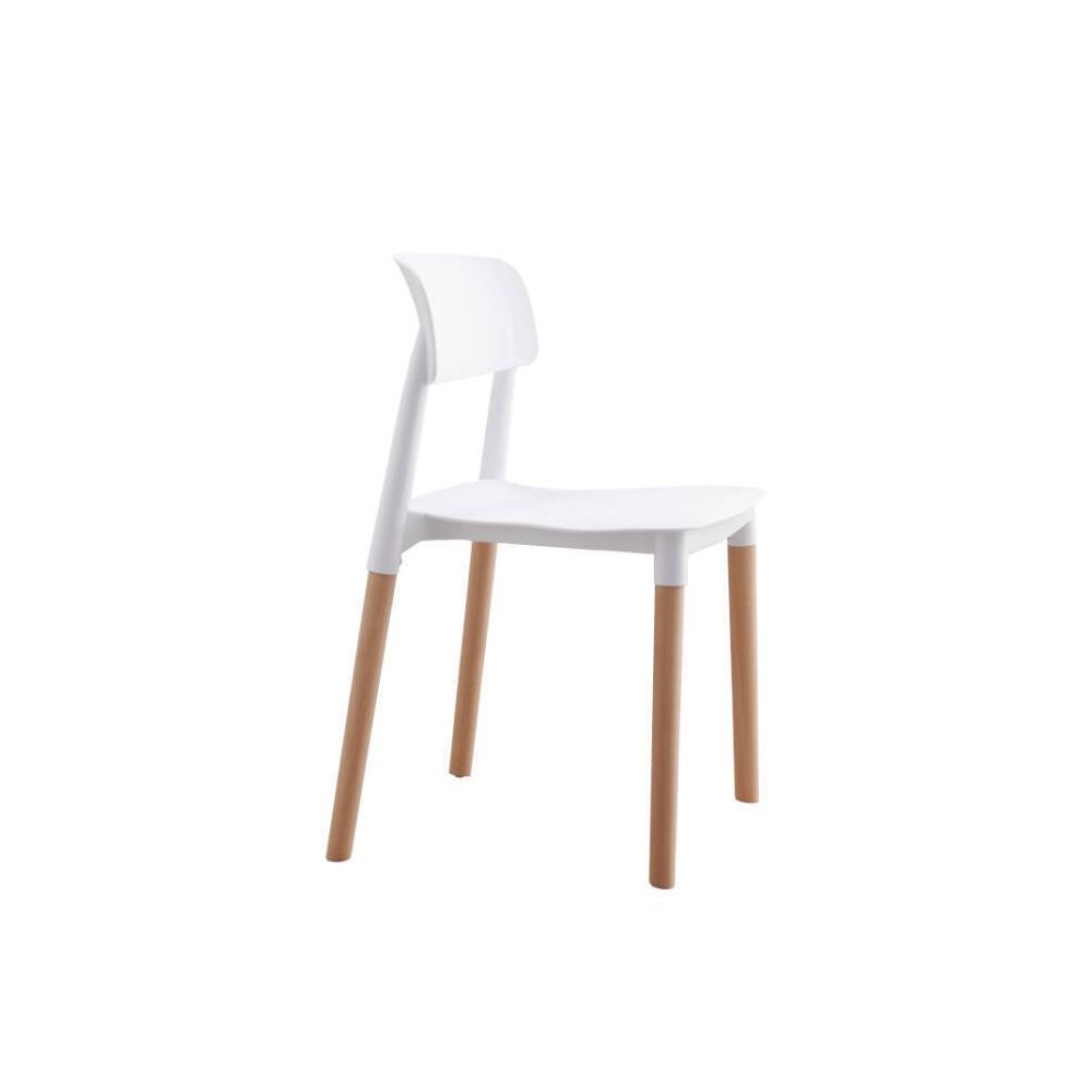 Pack de 4 Sillas Blancas con Patas de Madera de Haya, Asiento de Polipropileno,  Altura de 45 cm, Medidas Totales 42.5x48x76 cm