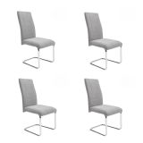 Pack de 4 Sillas de Madera Contrachapada con Relleno de Espuma, Tapizadas en Tela Gris, Patas de Cromo, Medidas 43x49x102 cm