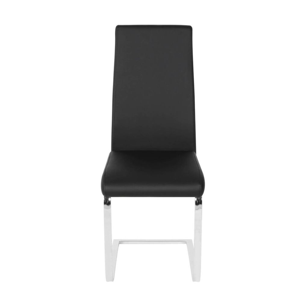 Pack de 4 Sillas Tapizadas en Símil Piel Negra con Pata de Tubo Ovalado en Acabado Cromo, Medidas 46x54x110 cm