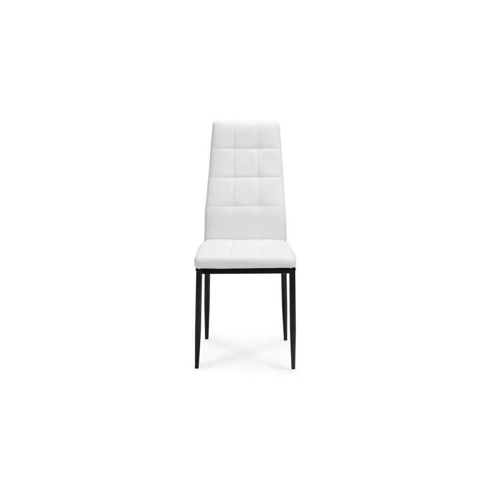 Pack de 4 Sillas Tapizadas en Tela Polipiel Blanca con Costuras Acolchadas, Patas Metálicas en Color Negro, Medidas 43x56x96 cm