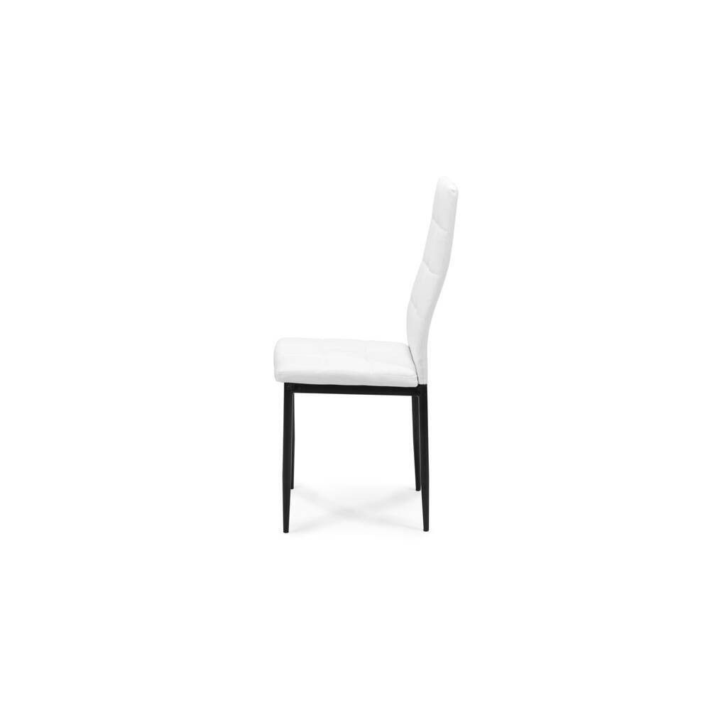 Pack de 4 Sillas Tapizadas en Tela Polipiel Blanca con Costuras Acolchadas, Patas Metálicas en Color Negro, Medidas 43x56x96 cm