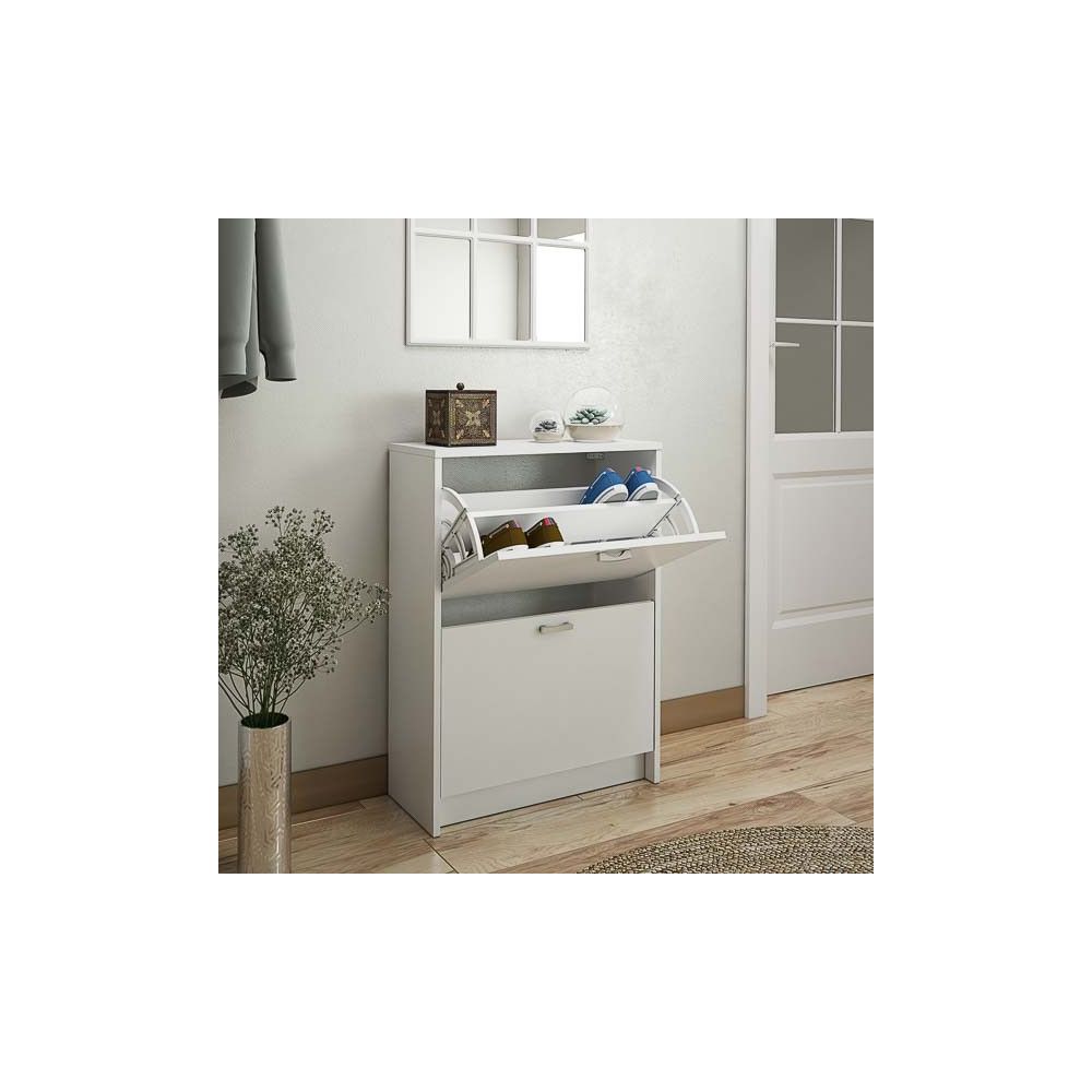 Zapatero Recibidor Blanco – Mueble Auxiliar Estrecho con 2 Puertas | Capacidad 12 Pares | 81,6 x 60 x 25 cm