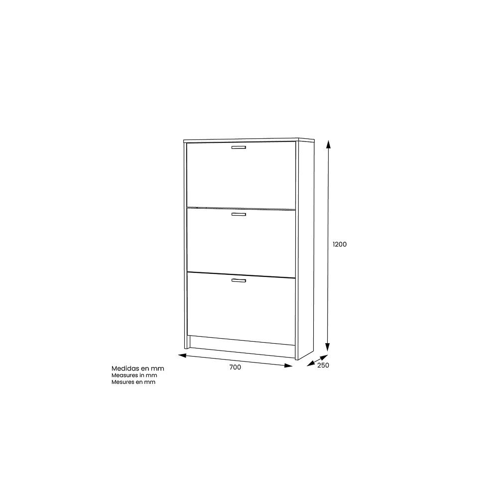 Zapatero Compacto Roble – Mueble con 3 Puertas y Doble Profundidad | MDF con Acabado Melamina | 70 x 25 x 120 cm