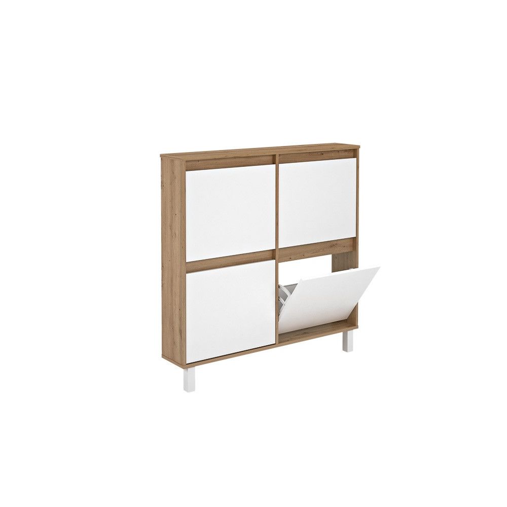 Zapatero de Melamina Roble/Blanco – 4 Puertas Abatibles | Gran Capacidad | 110 x 110 x 20 cm