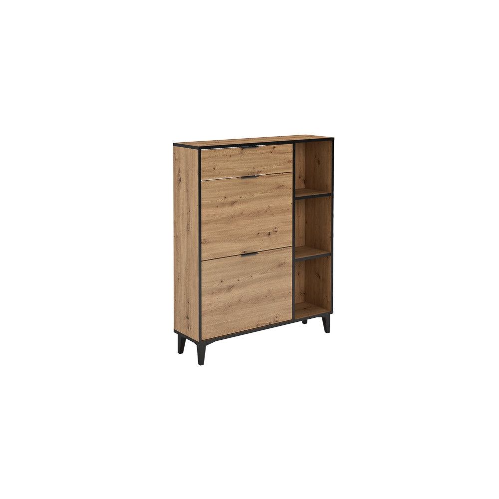 Mueble Zapatero de Entrada – 2 Puertas y 1 Cajón | Color Roble/Pizarra | 110 x 90 x 24,5 cm