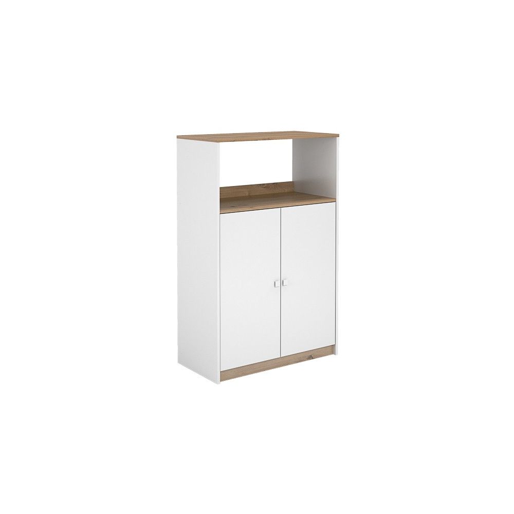 Mueble Auxiliar para Microondas | Color Blanco y Roble | 124 x 80 x 40 cm (alto x ancho x fondo)
