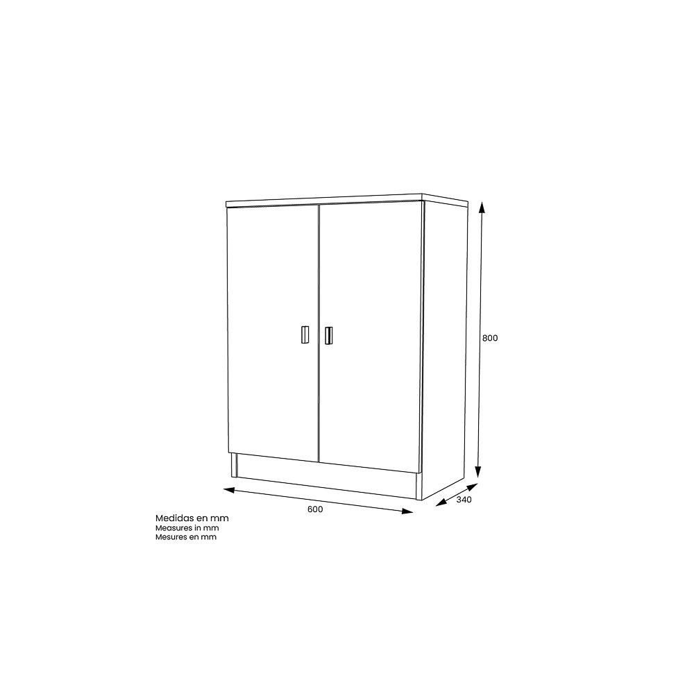 Armario Bajo de Cocina con 2 Puertas – Color Blanco – 60 x 80 x 34 cm