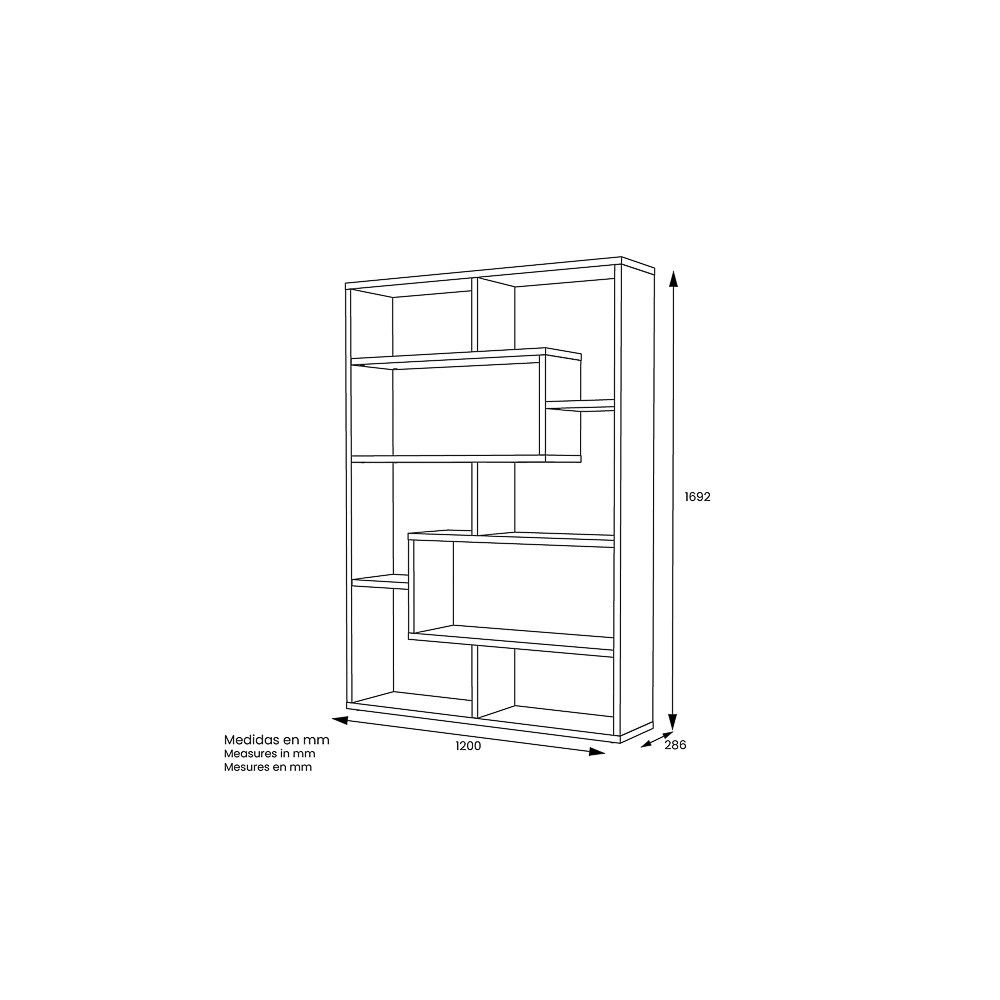 Estantería Geométrica Blanca para Salón con Múltiples Estantes – 169 x 120 x 28 cm (alto x ancho x fondo)