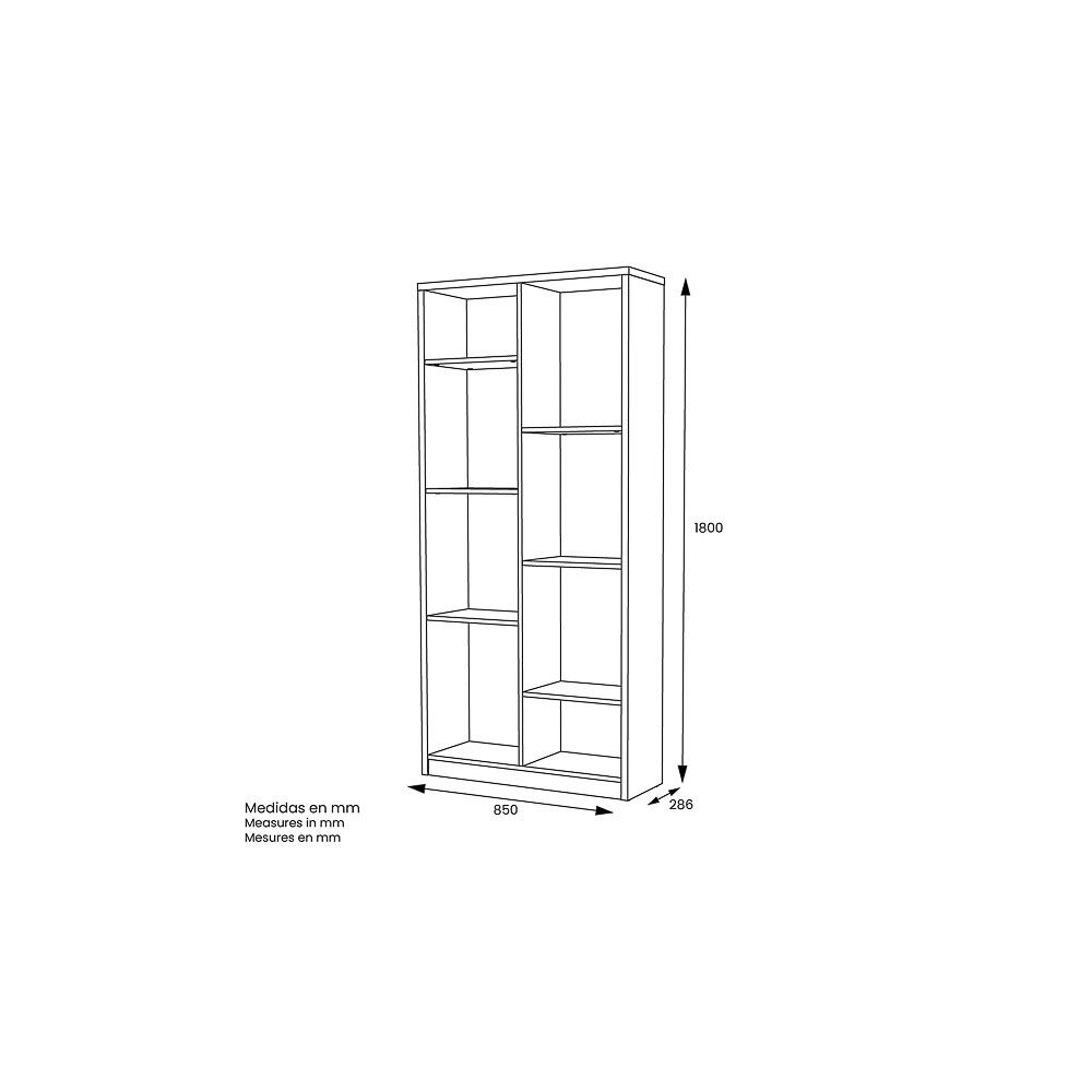 Estantería Alta Salón, Librería, Color Blanco, Medidas: 180 cm (Alto) x 85 cm (Ancho) x 28,5 cm (Fondo