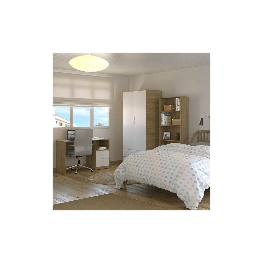 Estantería Alta Salón, Librería, Color Roble, Medidas: 180 cm (Alto) x 75 cm (Ancho) x 25 cm (Fondo)
